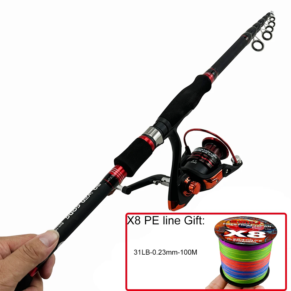 

Fishing Rod and Reel Combo 1.8m-2.7m Carbon Telescopic Lure Rods 5.5:1/7.2:1 Gear Ratio Spinning/Casting Reels for Bass Pesca