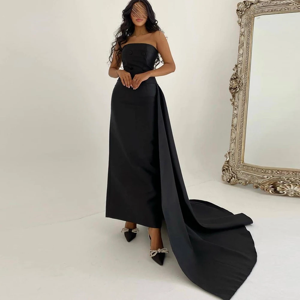 Classic Black Panel Train Evening Dress Exquisite Pleats Sleeveless Straight Strapless Satin Ankle Length Bespoke Occasion Gowns
Classic Black Panel Train Evening Dress Exquisite Pleats Sleeveless Straight Strapless Satin Ankle Length Bespoke Occasion Gowns