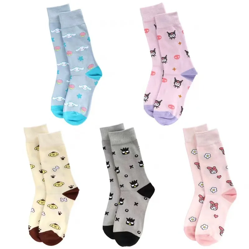 

2Pcs Kawaii Sanrio Cinnamoroll Anime Cartoon Pure Cotton Socks My Melody Kuromi Cute Student Dress Wear Warm Stocking Girls Gift