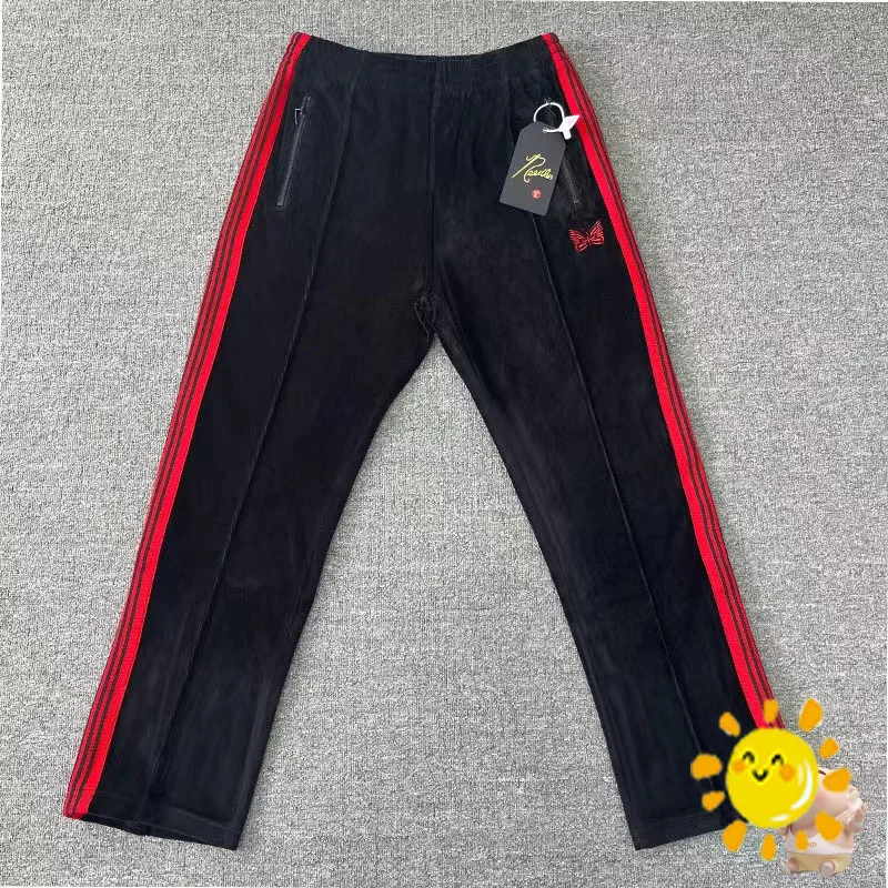 

24SS New Style Butterfly Embroidery Needles Track Pants Men Women Top Quality Drawstring AWGE Stripes Sweatpants Trousers