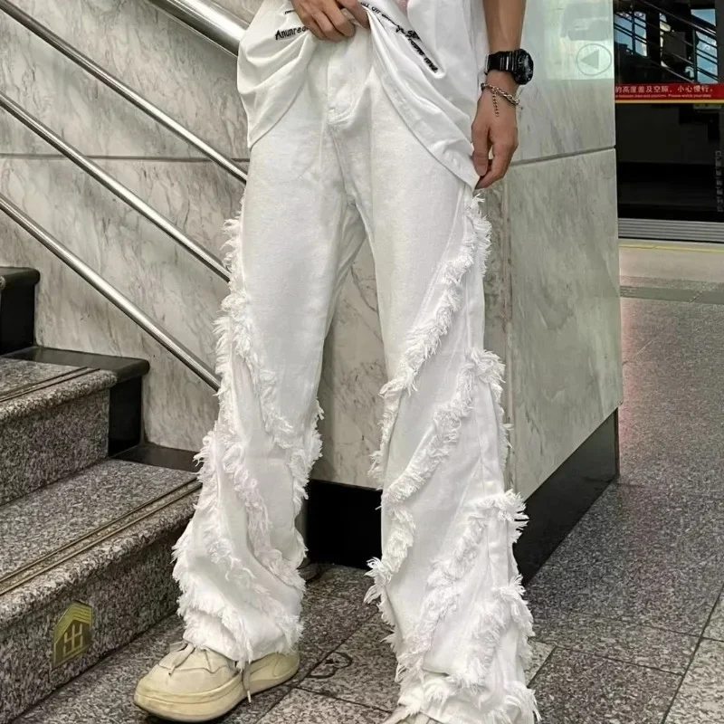 Raw edge white jeans couple American style high street vibe structure design straight high-end fashion loose retro long trousers
Raw edge white jeans couple American style high street vibe structure design straight high-end fashion loose retro long trousers
