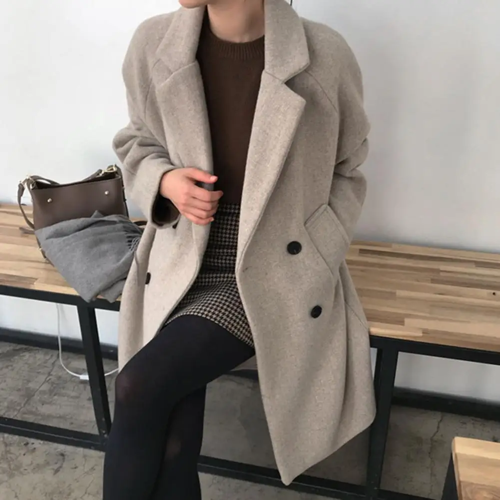 Elegant Women Jacket Thick Lapel Double-breasted Women's Winter Coat Plus Size Mid Length Solid Color Buttons Loose Fit
Elegant Women Jacket Thick Lapel Double-breasted Women's Winter Coat Plus Size Mid Length Solid Color Buttons Loose Fit