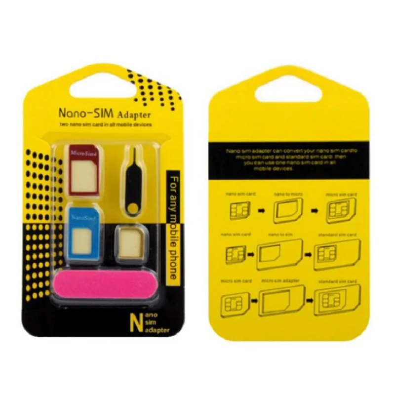 

200Sets 5 in1 Metal Nano Sim Card Adapter + Micro Sim cards adapter + Standard Sim Card SIM Card For Iphone 7 6 4s 5s