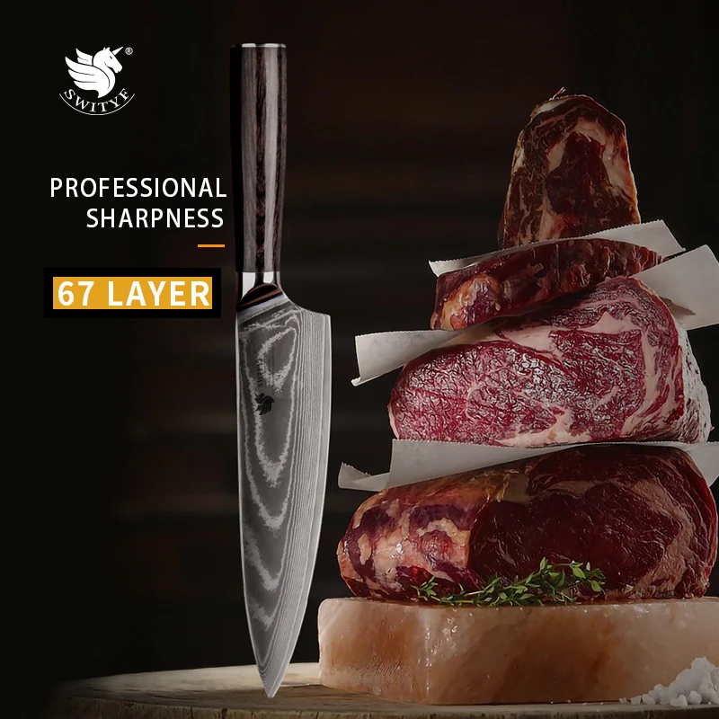 SWITYF 8 Inch Chef Knives High Carbon VG10 67 Layers Damascus Knife Stainless Steel Utility Knife Rosewood Handle Kitchen Tools
SWITYF 8 Inch Chef Knives High Carbon VG10 67 Layers Damascus Knife Stainless Steel Utility Knife Rosewood Handle Kitchen Tools