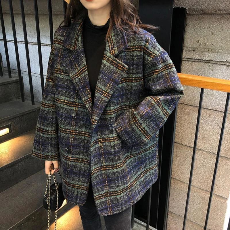 Korean Fashion Plaid Woolen Jacket Women Autumn Winter Warm Double Breasted Outwear Female Vintage Turn Down Collar Thicken Coat
Korean Fashion Plaid Woolen Jacket Women Autumn Winter Warm Double Breasted Outwear Female Vintage Turn Down Collar Thicken Coat