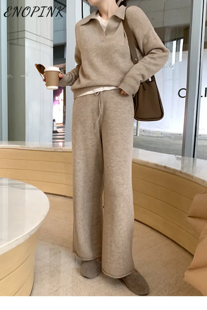 Casual Knitted 2 Piece Set Women Loose Sweater Pullover and Wide Leg Pants Set Elegant Female Long Sleeve Outfits Tracksuit Suit 
Casual Knitted 2 Piece Set Women Loose Sweater Pullover and Wide Leg Pants Set Elegant Female Long Sleeve Outfits Tracksuit Suit