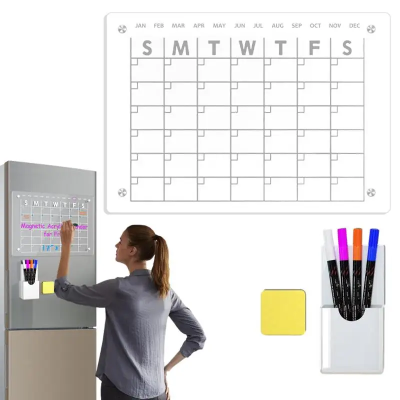 

Magnetic Dry Erase Board Calendar For Fridge 17x12inch Note Board With 4 Colors Markers Refrigerator Transparent Calendar Board