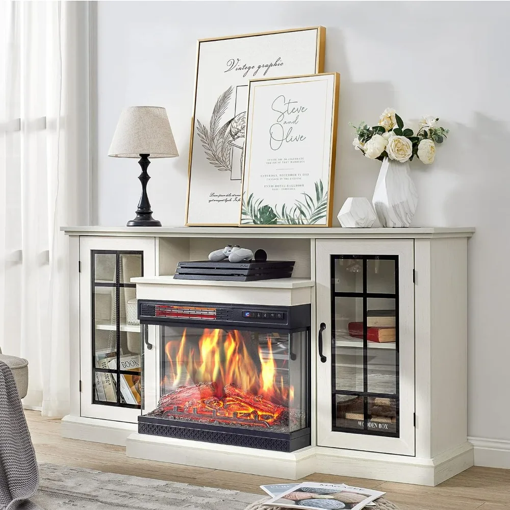 3-Sided Glass Fireplace TV Stand for TVs up to 65'' with 12 Color, Console Table with Doors Closed Storage, Distressed White
3-Sided Glass Fireplace TV Stand for TVs up to 65'' with 12 Color, Console Table with Doors Closed Storage, Distressed White