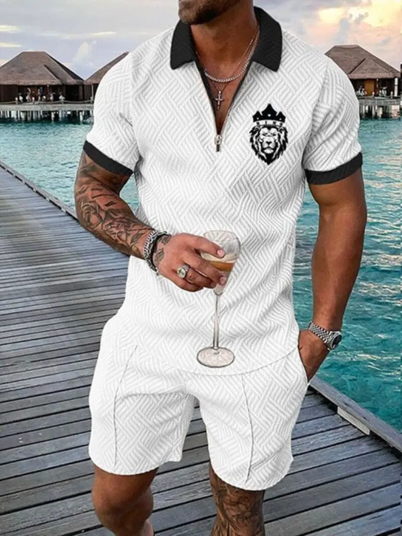 Men's Fashion Polo Shirt Set Men 3D Printed V-neck Zipper Short Sleeve Polo Shirt+Shorts Two Pieces Man Vintage Suit
Men's Fashion Polo Shirt Set Men 3D Printed V-neck Zipper Short Sleeve Polo Shirt+Shorts Two Pieces Man Vintage Suit