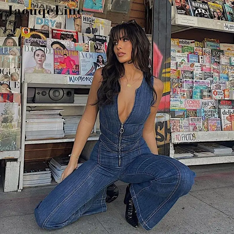 Jacuqeline Backless Cowboys Jumpsuit Women Y2K Vintage Summer 2023 Zipper Deep V Sleeveless Denim Long Rompers Streetwear
Jacuqeline Backless Cowboys Jumpsuit Women Y2K Vintage Summer 2023 Zipper Deep V Sleeveless Denim Long Rompers Streetwear