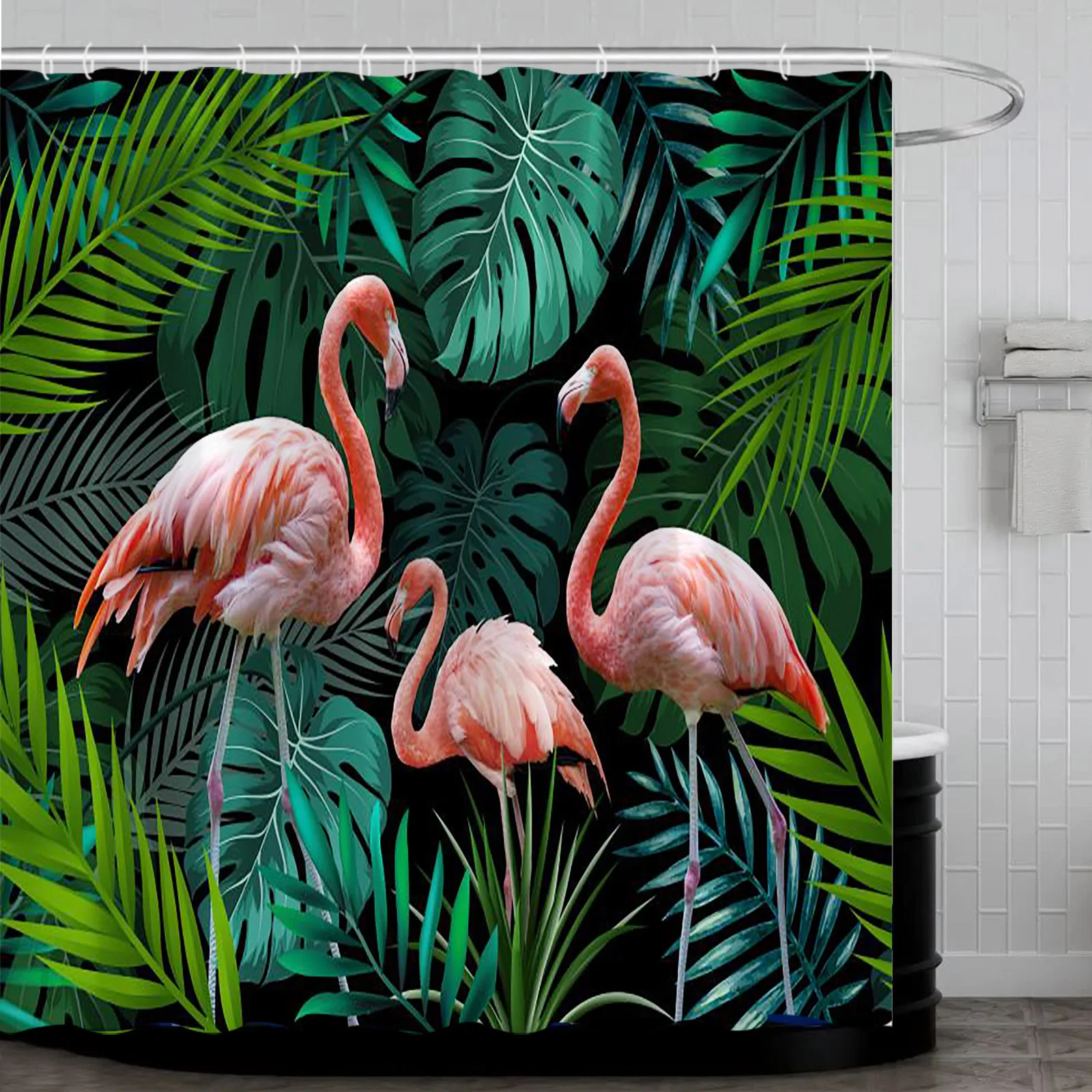 Занавеска для душа с фламинго, листьями ладони, тропическими листьями, декоративная ткань для ванной, тканевая занавеска, набор аксессуаров для ванной комнаты
Занавеска для душа с фламинго, листьями ладони, тропическими листьями, декоративная ткань для ванной, тканевая занавеска, набор аксессуаров для ванной комнаты