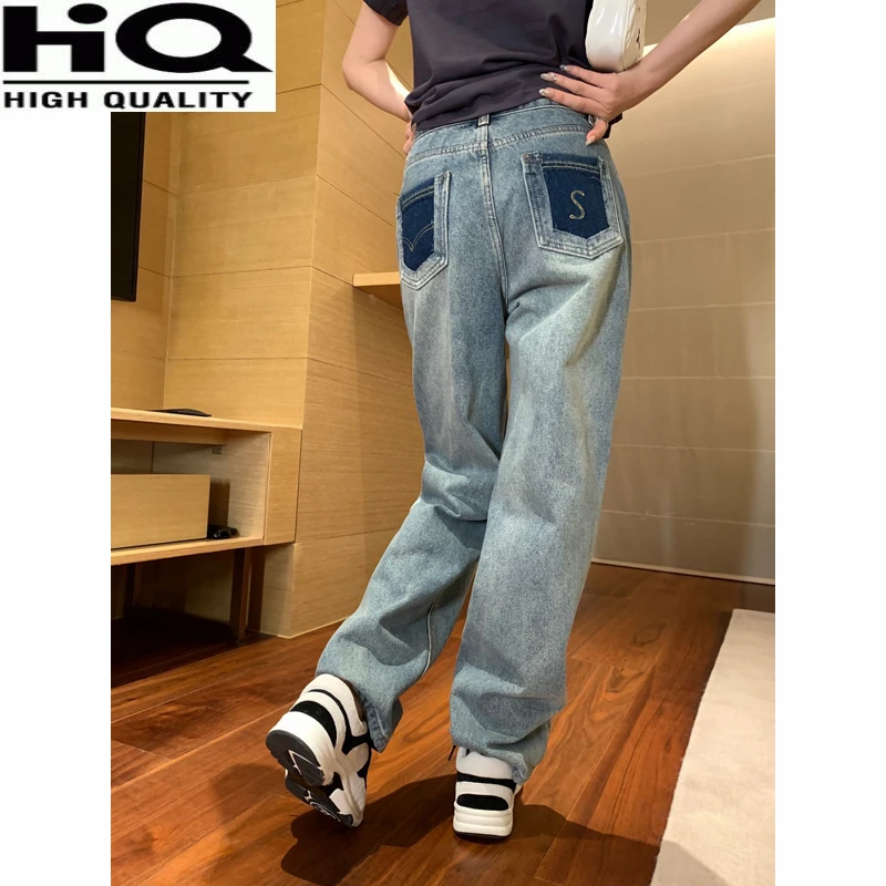 Vintage Contrast Color Patchwork Embroidery Letter Pocket Washed Straight Jeans Women
Vintage Contrast Color Patchwork Embroidery Letter Pocket Washed Straight Jeans Women