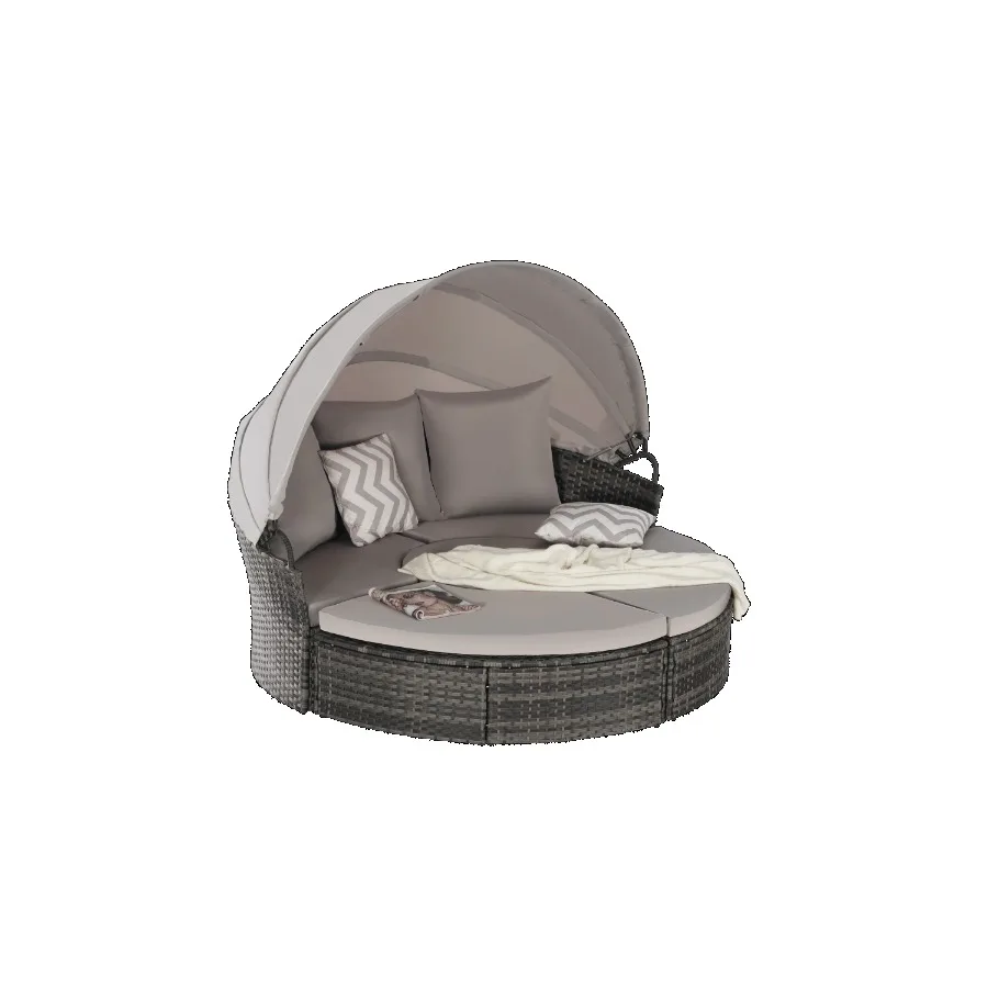 5 Pieces Outdoor Patio Round Daybed Furniture Wicker Conversation Set with Retractable Canopy Soft Cushions and Storable Table 5 Pieces Outdoor Patio Round Daybed Furniture Wicker Conversation Set with Retractable Canopy Soft Cushions and Storable Table