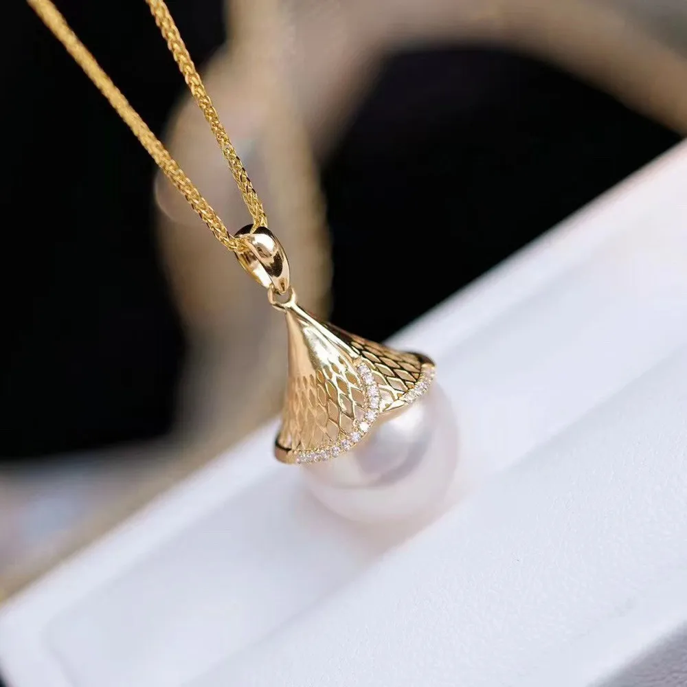 

DIY Pearl Accessories G18K Yellow White Gold Pendant Empty Tray Fashion Necklace Pendant Female Fit 11-15mm Round G200