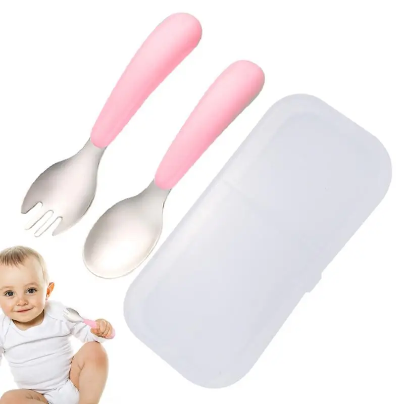 

Baby Spoon Fork Portable Utensils Baby Spoon Fork Set Children's Dinner Cutlery With Storage Case Silverware Flatware &