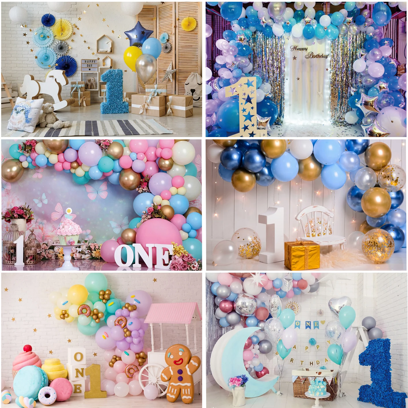 

Colorful Balloons Flowers Backgrounds For Kids Birthday Party Newborn Baby Cake Smash Photocall Portrait Photographic Backdrops