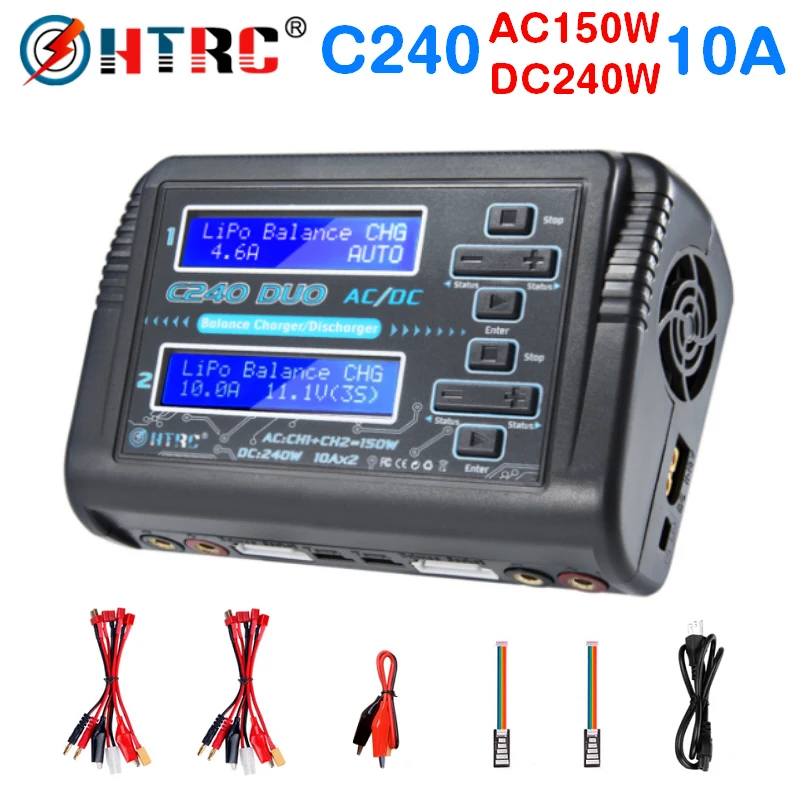 

HTRC C240 LiPo Battery Charger Dual Channel AC 150W DC 240W 10A for 1-6S Li-ion LiFe NiCd NiMH LiHV PB Smart Battery Discharger