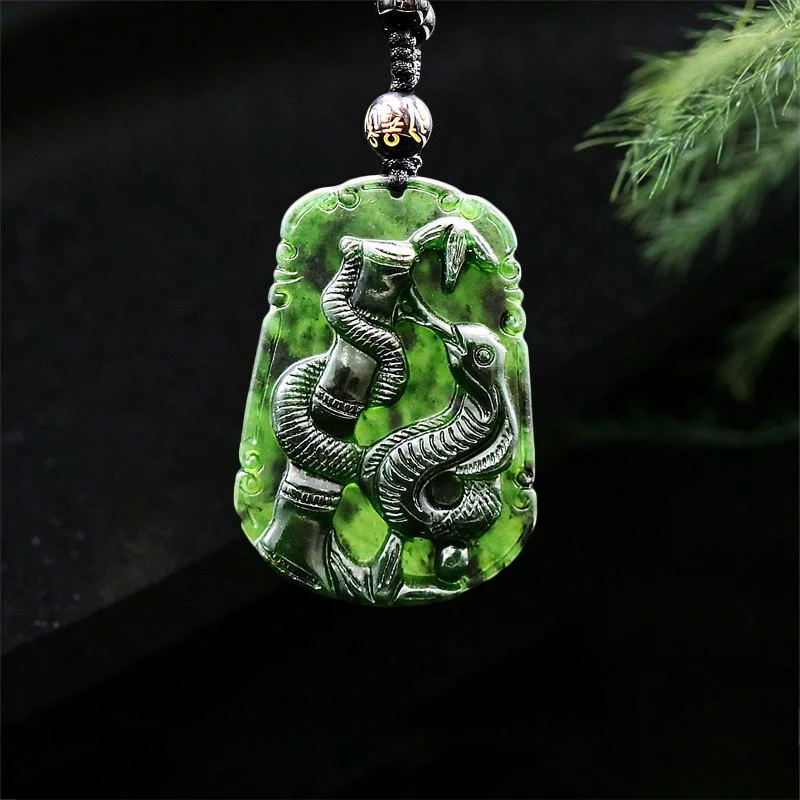

Нефритовая змея кулон ожерелье Китайский драгоценный камень ювелирные изделия черный зеленый обсидиан модные подарки Амулет натуральный резной