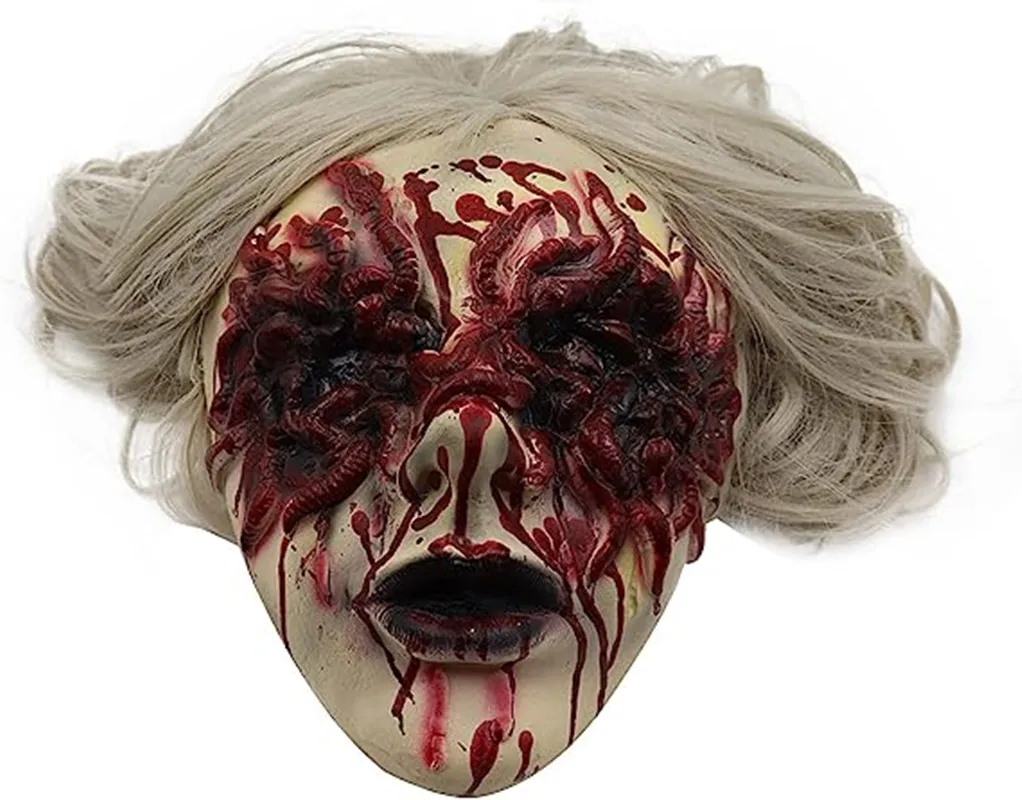 

Scary Mask Creepy Bloody Monster Devil Women Vampire Witch with White Hair for Costume Party Cosplay Horror Props Free Shipping