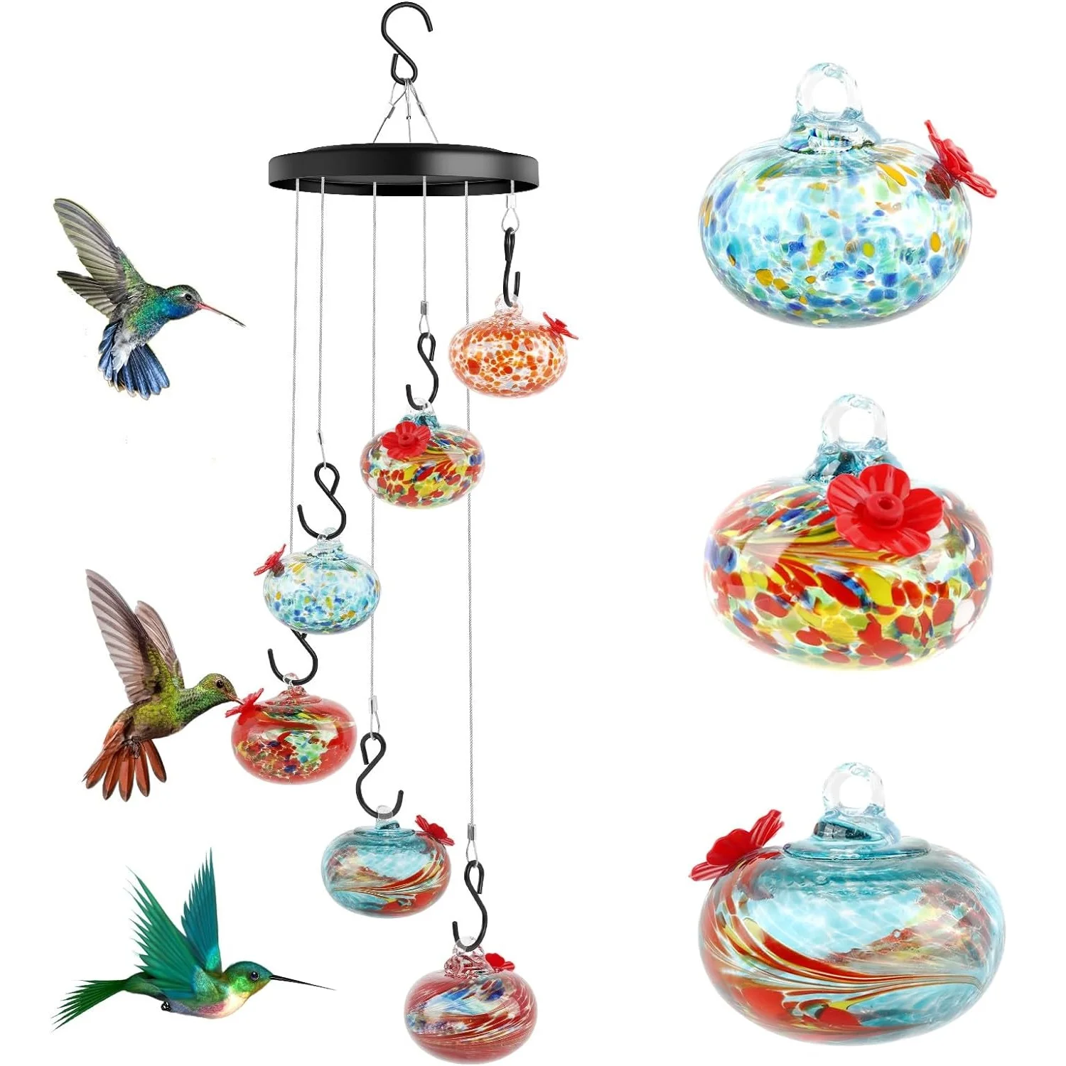 Charming Wind Chimes Hummingbird Feeder for Outdoor Hanging, Hand Blown Glass Humming Bird Feeder Perfect Decor for Garden Patio
Charming Wind Chimes Hummingbird Feeder for Outdoor Hanging, Hand Blown Glass Humming Bird Feeder Perfect Decor for Garden Patio