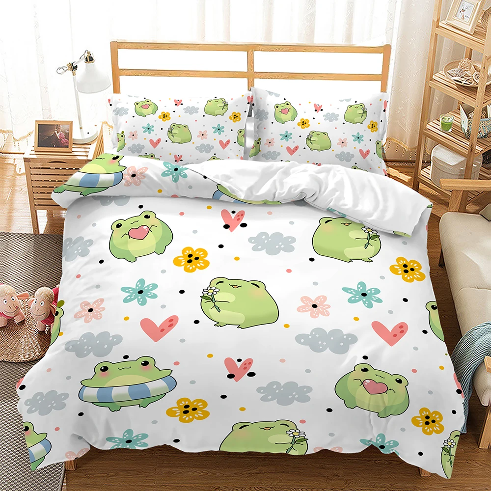 

Lovely Green Frog Duvet Cover Set Baby Alpaca Bed Linen Horse Soft Bedding Set With Pillowcase For Girls Kids Gift Bedroom Decor