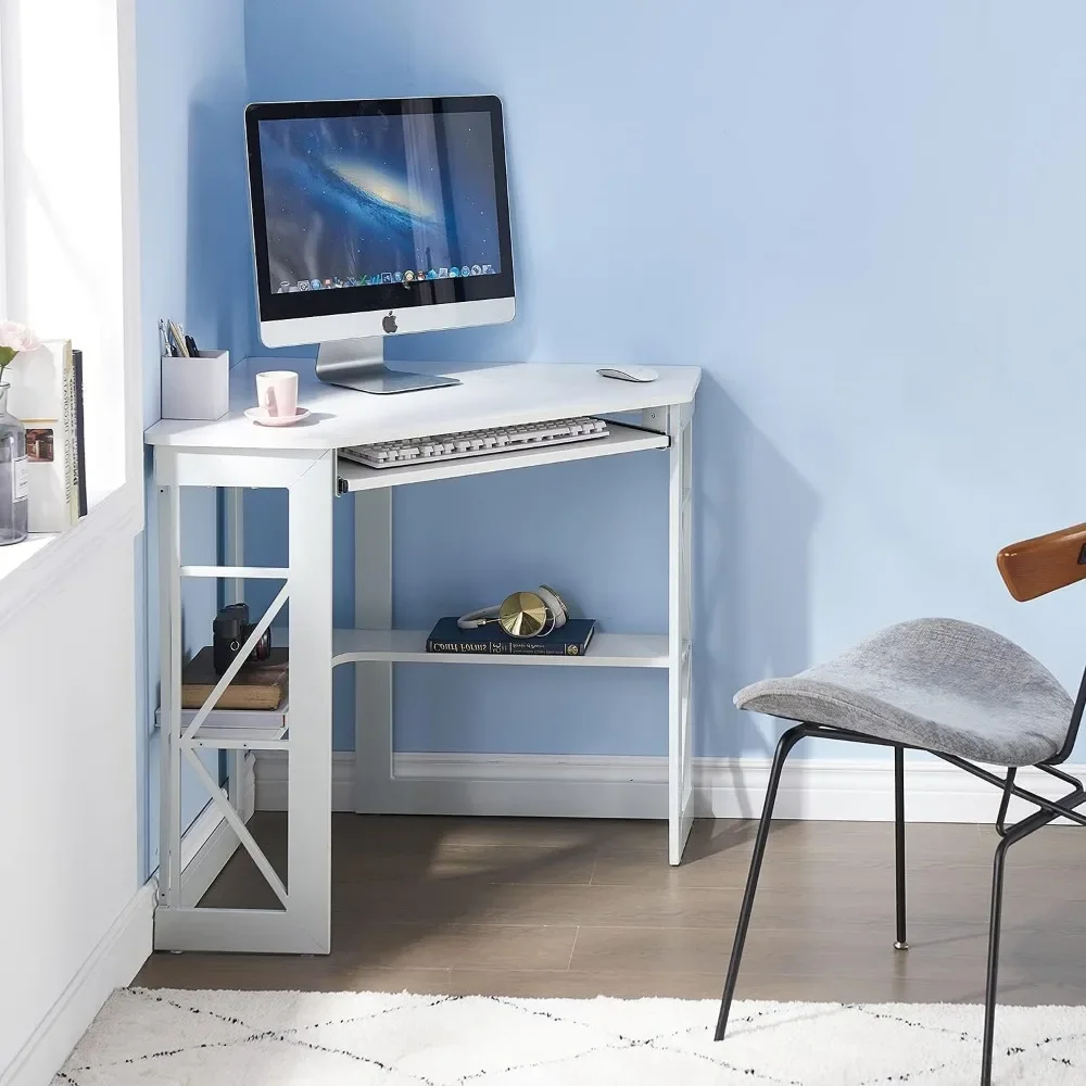 

Угловой компьютерный стол 41X30 дюймов с гладкой клавиатурой и полками для хранения для дома, офиса, рабочей станции, подставка для ноутбука, мебель