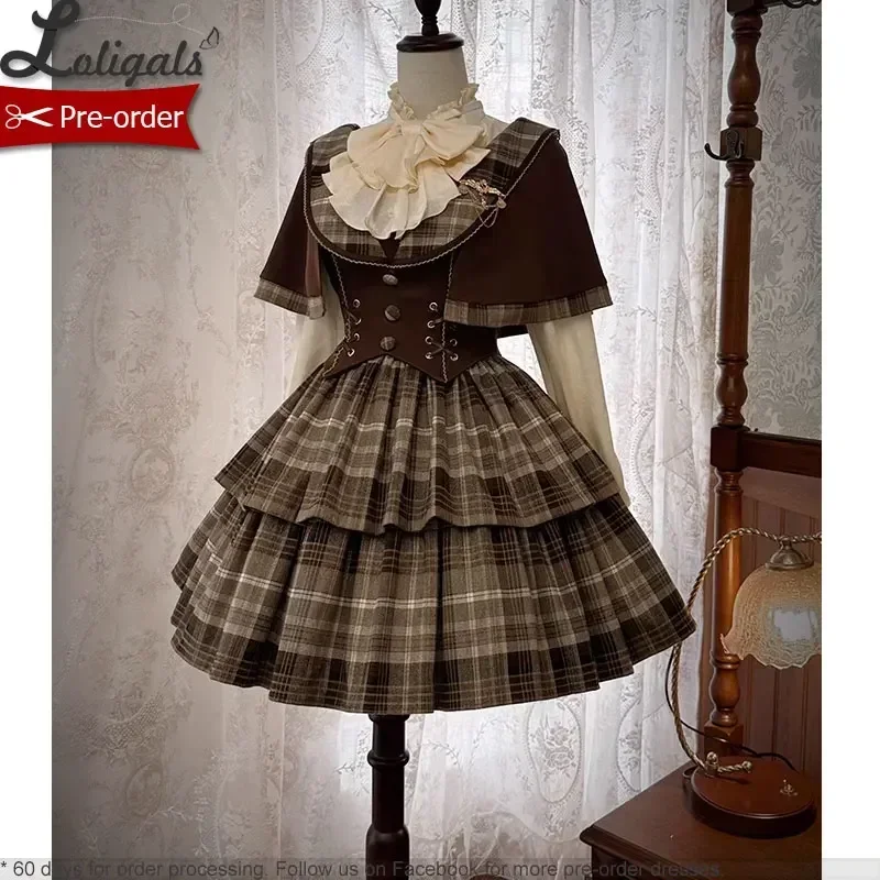 

Detective School ~ Vintage Cool Plaid Lolita JSK Dress w. Cape by Alice Girl~Pre-order