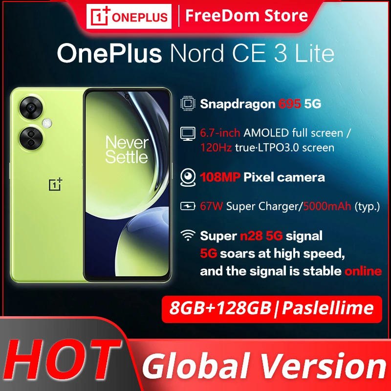 

OnePlus Nord CE 3 Lite 5G Global Version Smartphone 8GB 128GB Mobile Phone 108MP Camera SUPERVOOC 67W 5000mAh Battery