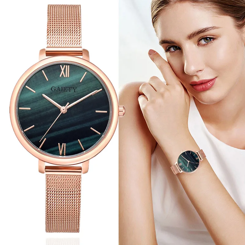 

Geneva Brand Women Watches Fashion Square Ladies Quartz Watch Green Dial Simple Rose Gold Mesh Luxury Women Wristwatch reloj muj