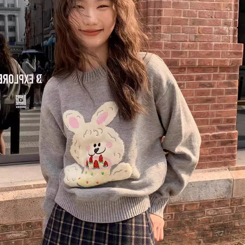 Korean Y2K Cartoon Cake Rabbit Embroidery Sweaters Pullover Teenage Girls Loose Autumn Winter Clothes Kawaii Hip Hop Streetwear
Korean Y2K Cartoon Cake Rabbit Embroidery Sweaters Pullover Teenage Girls Loose Autumn Winter Clothes Kawaii Hip Hop Streetwear