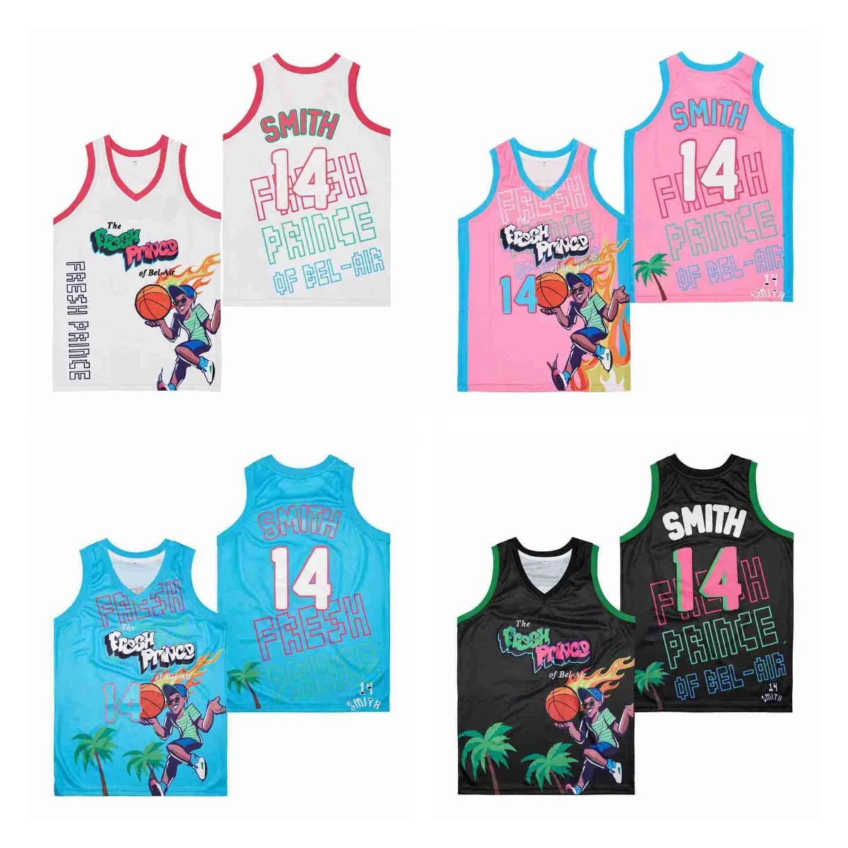 

Men Basketball Jerseys The Fresh Prince 14 SMITH Bel Air Academy Jersey Sewing Embroidery Outdoor Sports WHITE BLACk pink New