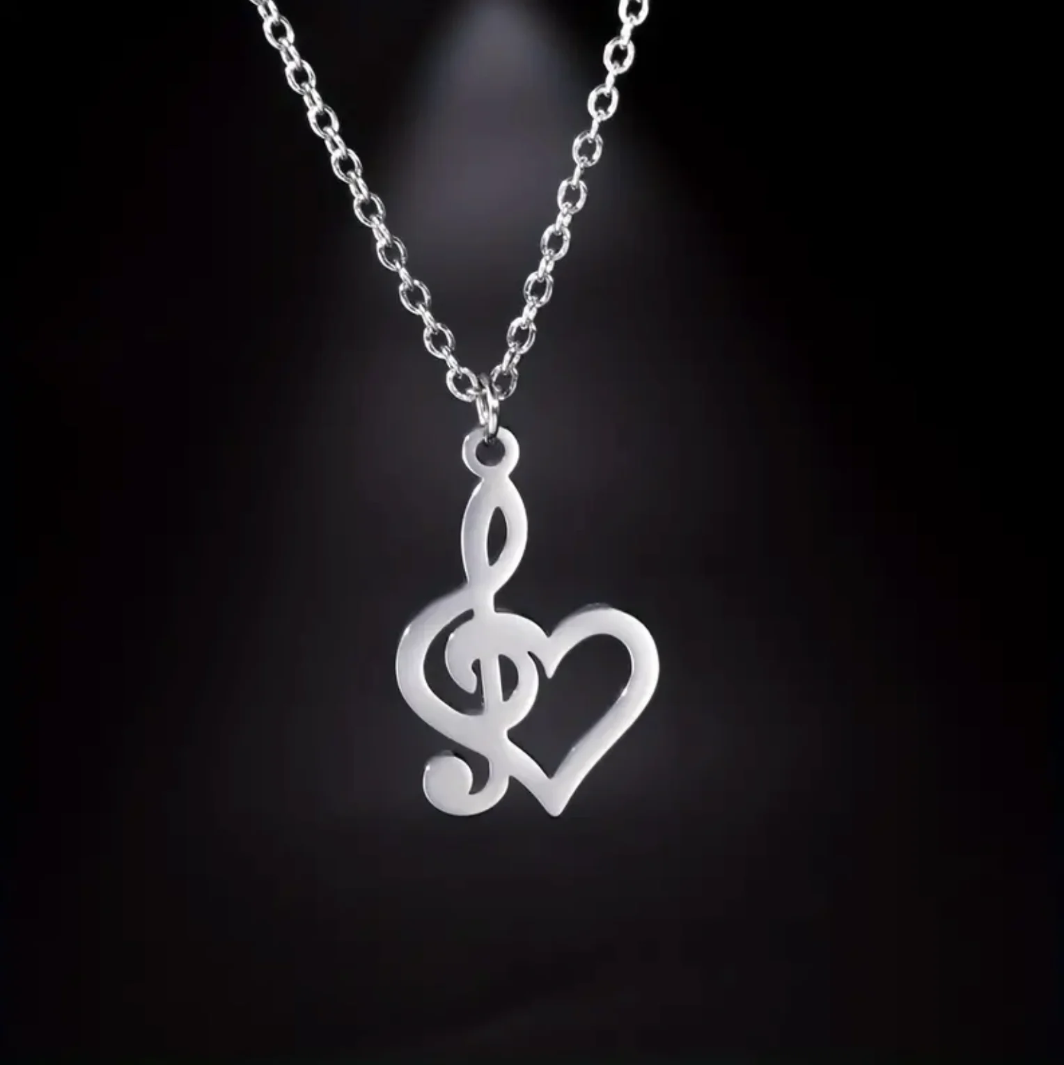 

Колье в форме сердца с музыкальными нотами, музыкальный символ, цепочка с ключом, подвеска из нержавеющей стали, подарок для девушки, женщины, ювелирные изделия