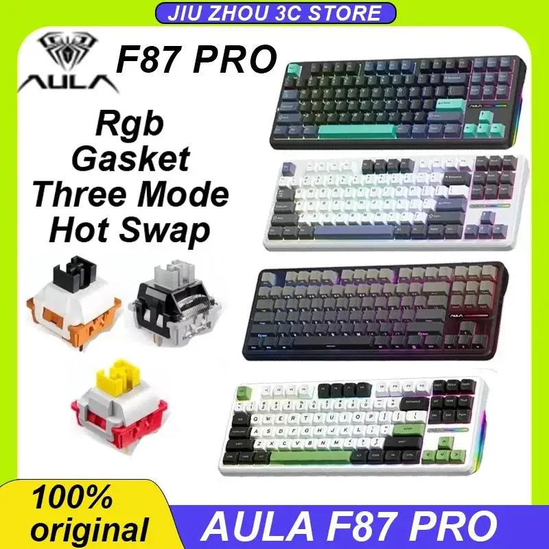 

Aula F87 Pro Mechanical Keyboard Tri Mode 2.4g Wireless /Usb/Bluetooth Keyboard 87 Key Hot Swap Gasket Rgb Pbt Gaming Keyboards