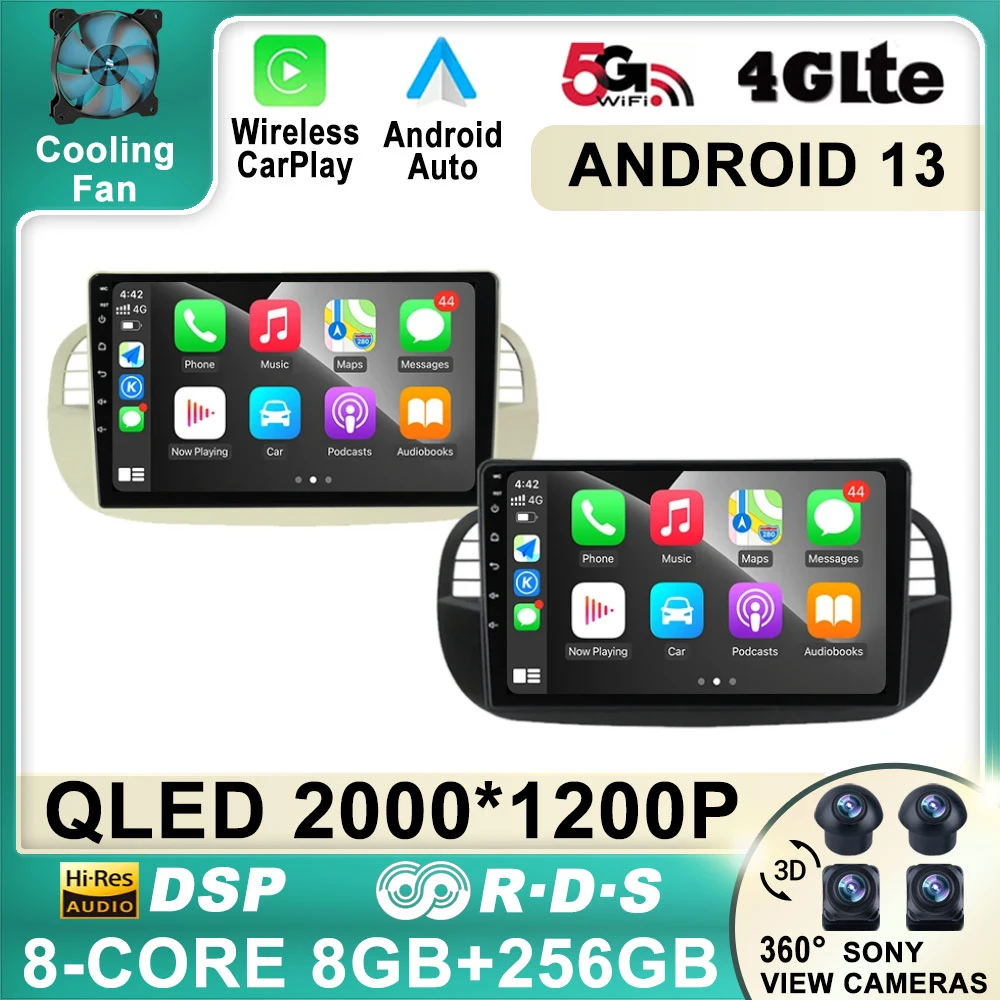 

9 ''Android 13 1280*720 автомобильное радио, стерео для Fiat 500 с GPS-навигацией, управление рулевым колесом, мультимедиа Carplay, авто BT WIFI