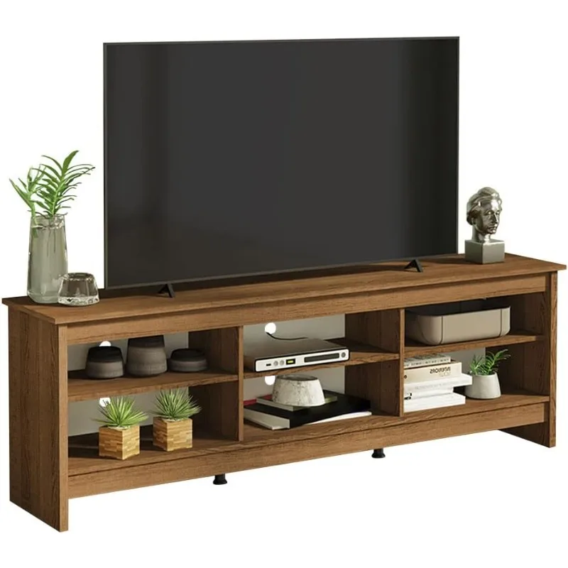 

TV Stand with 6 Shelves and Cable Management, for TVs up to 75 Inches, Wood TV Bench, 23” H x 14" D x 71” L – Black