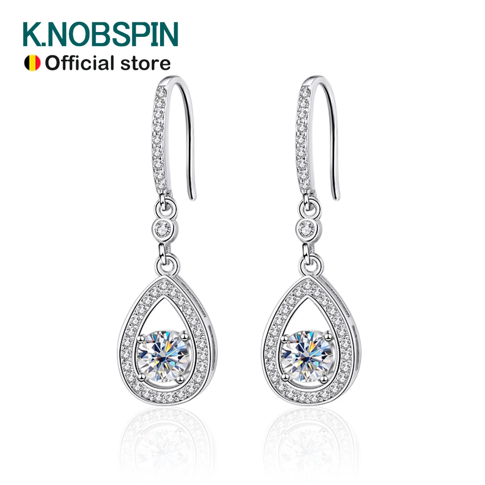 

KNOBSPIN D VVS1 Moissanite Drop Earrings for Woman Wedding Jewely with GRA s925 Sterling Sliver Plated 18k White Gold Earring