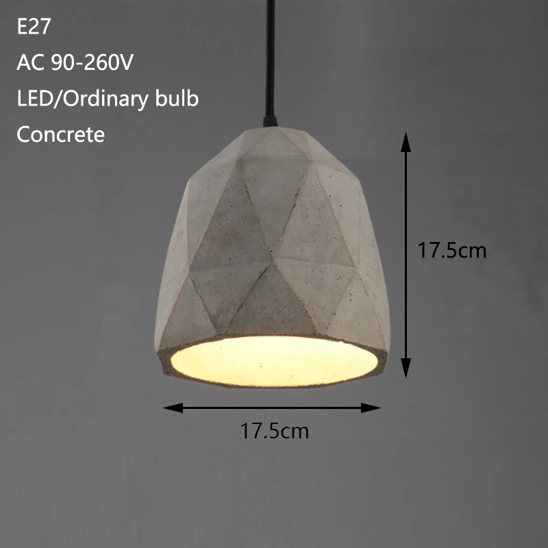 Loft vintage concrete pendant light E27 LED industrial hanging lamp cement with 5 styles for dining room bedroom kitchen hotel
Loft vintage concrete pendant light E27 LED industrial hanging lamp cement with 5 styles for dining room bedroom kitchen hotel