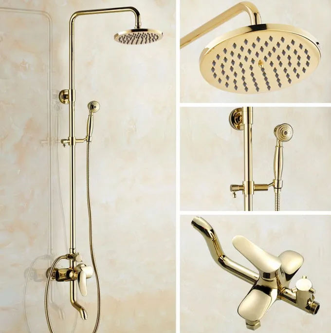 

Washroom Rainfall/Handheld Shower Faucet Set Golden Brass Wall Mounted Bathroom Bath Tub Hot And Cold Water Taps Kit Dgf304