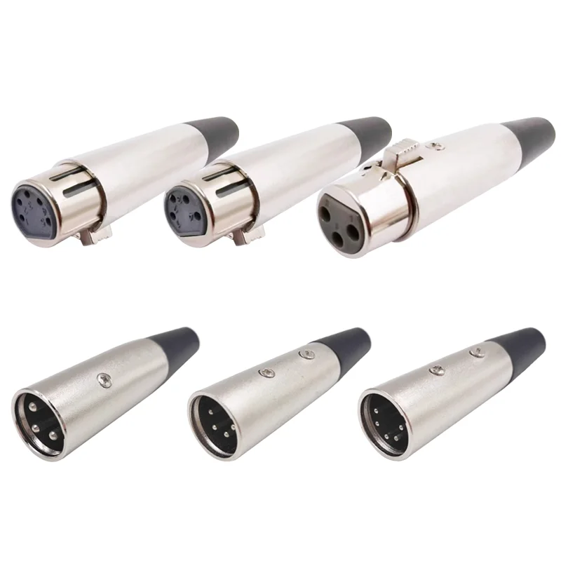 

3 4 5 Pin Metal XLR Plug Male / Female Solder Adapter Connector for Music Desk Speaker Audio Microphone Mic Cable Silver