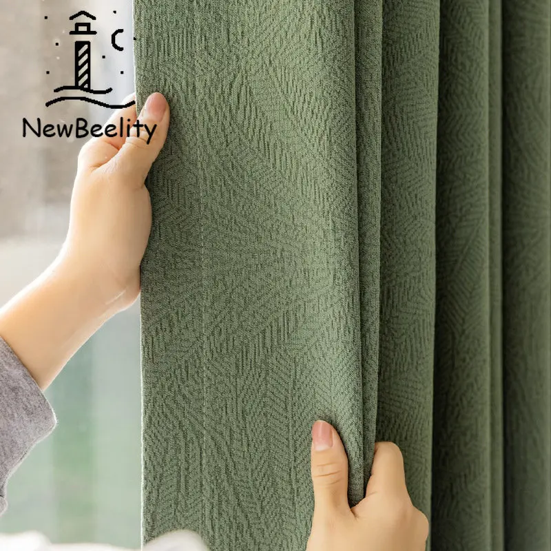 

American Retro Embossed Jacquard Light Luxury Curtains for Living Dining Room Bedroom High-end Chenille Blackout Solid Color