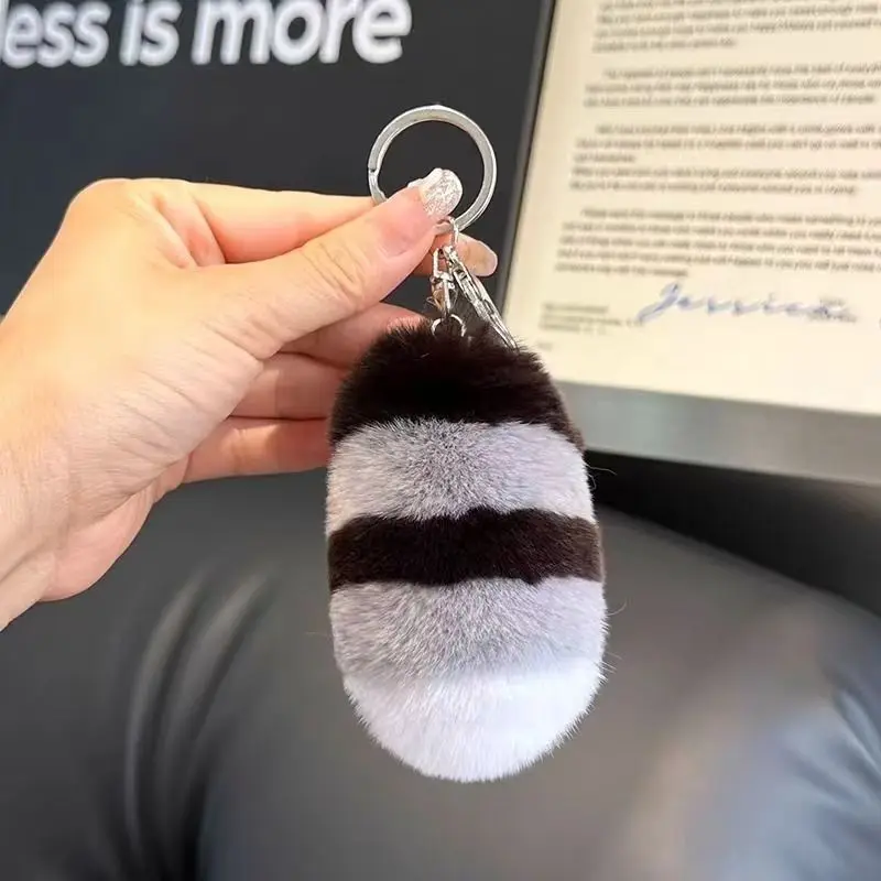 

plush real rex rabbit fur keychain cute raccoon tail toy kids school bag charm ornaments trinkets women car keyring pendant gift