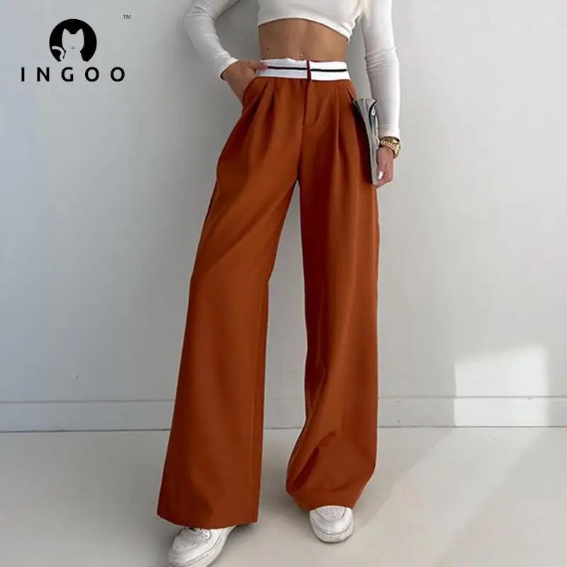 INGOO High Waist Straight Leg Pants Women Fashion Patchwork Pleated Casual Loose Trousers Ladies Office Wear Wide Leg Suit Pant
INGOO High Waist Straight Leg Pants Women Fashion Patchwork Pleated Casual Loose Trousers Ladies Office Wear Wide Leg Suit Pant