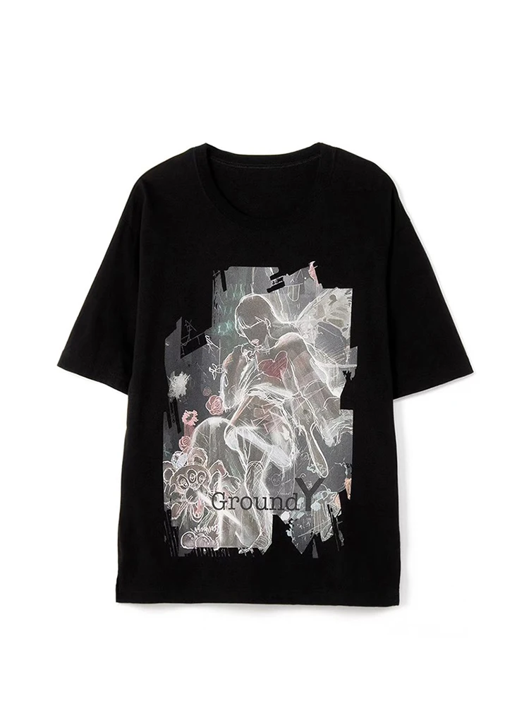 

y-3 Graffiti Peach Heart Girl short sleeve T-shirt yohji yamamoto t-shirts tops loose o-neck oversize tees Unisex clothes y3