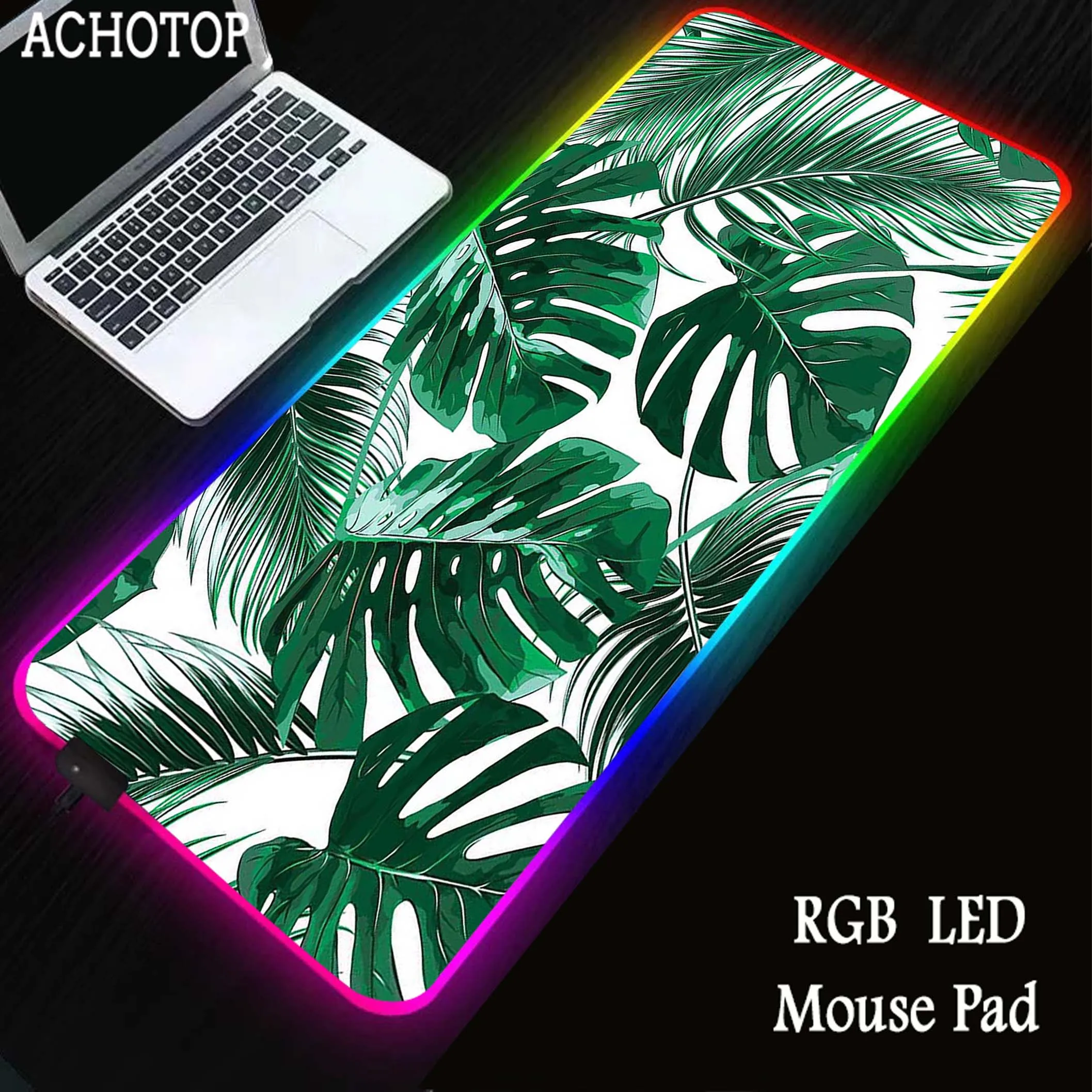 

Tropical Leaves Plant Extended Mouse Pad RGB Backlit Mousepad Table Carpet Computer Gamer Desk Mat XL Gaming Speed Keyboard Pads