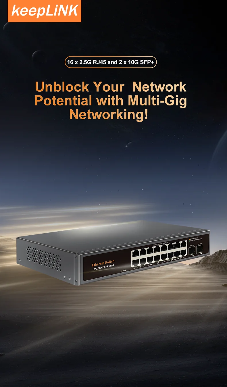 S7625a1a783ff434186df01413da42a02L KeepLiNK 18-Port Multi-Gigabit Unmanaged Network Switch 16 X 2.5Gb Ethernet + 2 X 10Gb SFP+ for High-Speed Data Networking