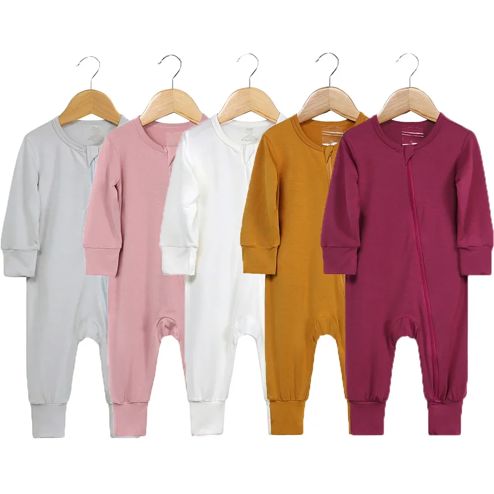 

2024 Newborn Baby Bamboo Fiber Romper Solid Breathable Long Sleeve Clothes For 0-24M Boy Girl Jumpsuit Infant Loungewear Pyjamas