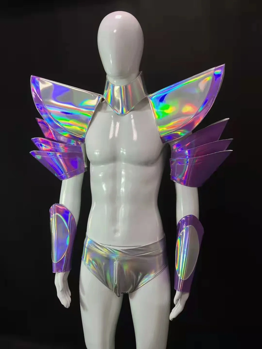 

Мужской космический зеркальный армированный кожаный клубный брикет для ночного клуба DJ Gogo сексуальный серебряный костюм Одежда для сценического шоу манжета наряд