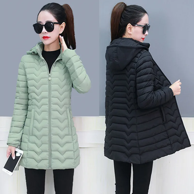 

Sigutan Winter New Women Parka Jacket Middle Old Hooded Mid Long Coat Warm Ladies Outwear Cotton Padded Casual Female Tops