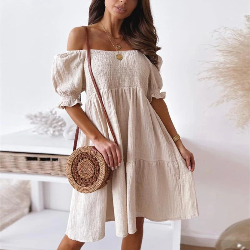 Women's Sexy Puff Sleeve Party Dresses Summer Off Shoulder Backless Dress Female Solid Retro Chest Wrapping Beach Mini Vestidos
Women's Sexy Puff Sleeve Party Dresses Summer Off Shoulder Backless Dress Female Solid Retro Chest Wrapping Beach Mini Vestidos