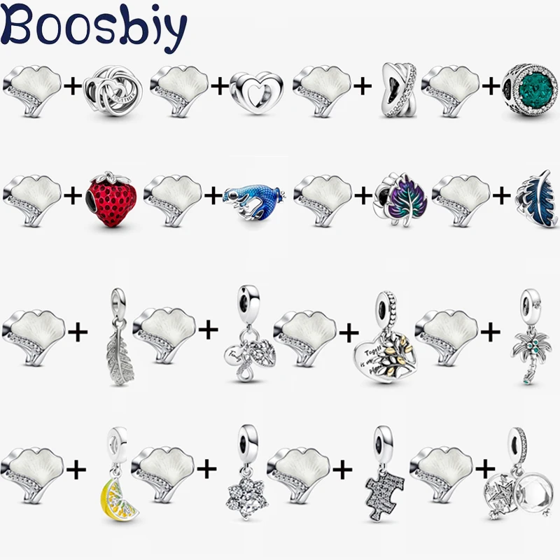 

2Pcs/Lot Crystal Ginkgo & Animal & Insects Charm Bead With Pendant Fit Brand Bracelet & Necklace For Women Jewelry Making Gift